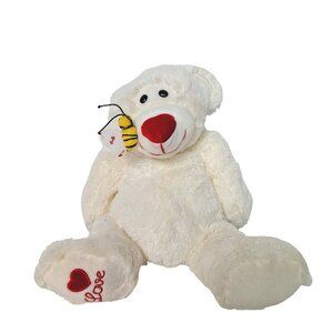 White Valentines Day Bear Plush Bumblebee On Nose Love Stuffed Animal 11"